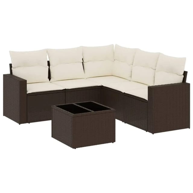 vidaXL 6-Tlg Garten-Sofagarnitur mit Kissen Braun Poly Rattan 3251300