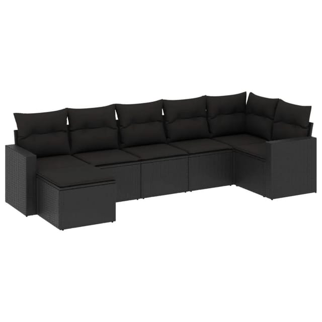 vidaXL 7-Tlg Garten-Sofagarnitur mit Kissen Schwarz Poly Rattan 3251612