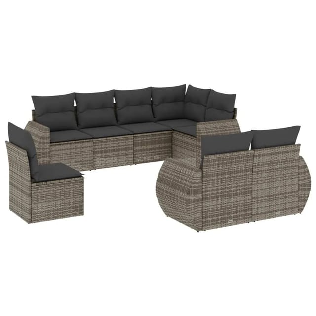vidaXL 8-Tlg Garten-Sofagarnitur mit Kissen Grau Poly Rattan 3221639