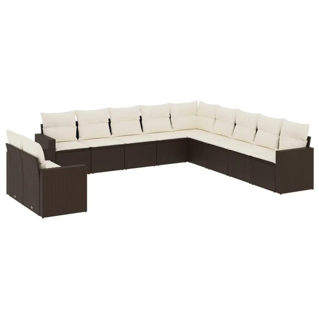 vidaXL 11-Tlg Garten-Sofagarnitur mit Kissen Braun Poly Rattan 3251530