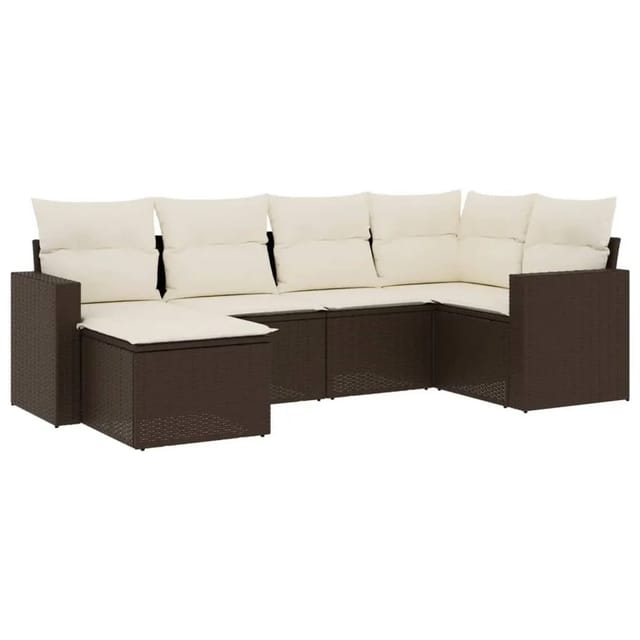 vidaXL 6-Tlg Garten-Sofagarnitur mit Kissen Braun Poly Rattan 3251600