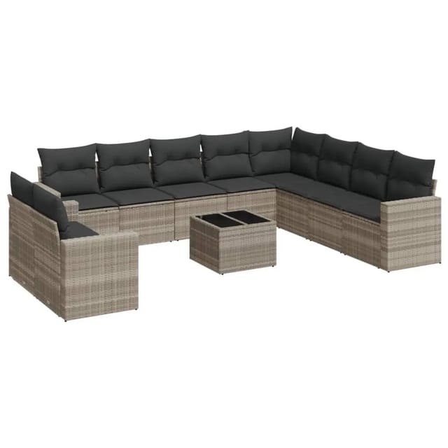 vidaXL 11-Tlg Garten-Sofagarnitur mit Kissen Hellgrau Poly Rattan 3251519
