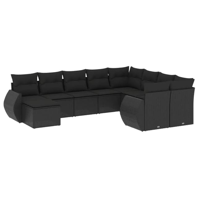 vidaXL 10-Tlg Garten-Sofagarnitur mit Kissen Schwarz Poly Rattan 3221854