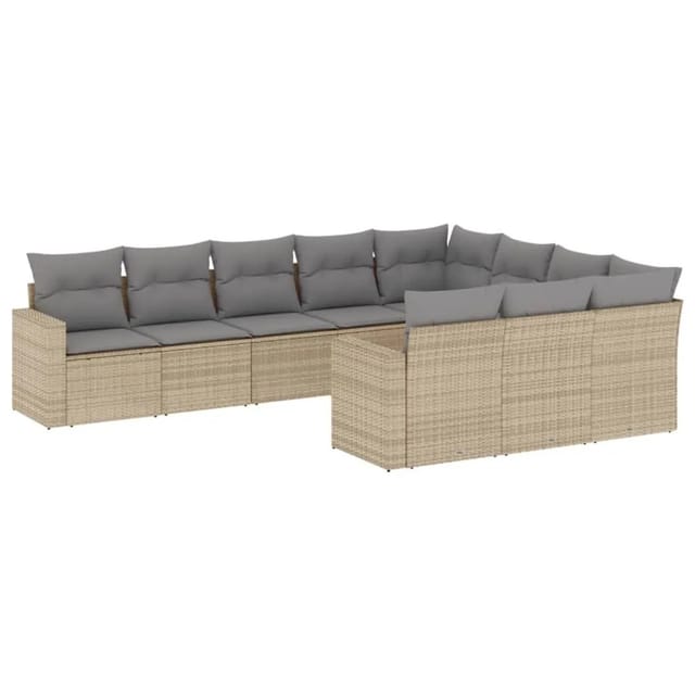 vidaXL 10-Tlg Garten-Sofagarnitur mit Kissen Beige Poly Rattan 3251826