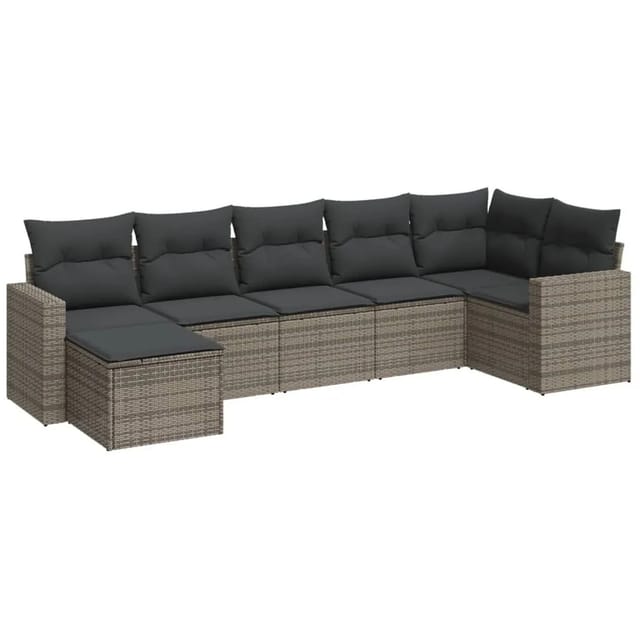 vidaXL 7-Tlg Garten-Sofagarnitur mit Kissen Grau Poly Rattan 3251617