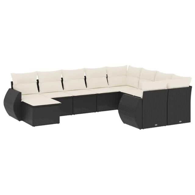 vidaXL 10-Tlg Garten-Sofagarnitur mit Kissen Schwarz Poly Rattan 3221855