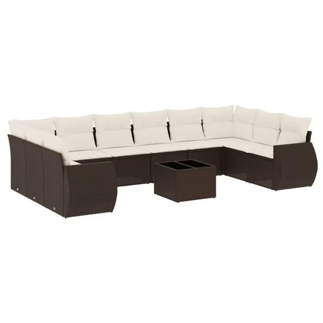 vidaXL 11-Tlg Garten-Sofagarnitur mit Kissen Braun Poly Rattan 3221882