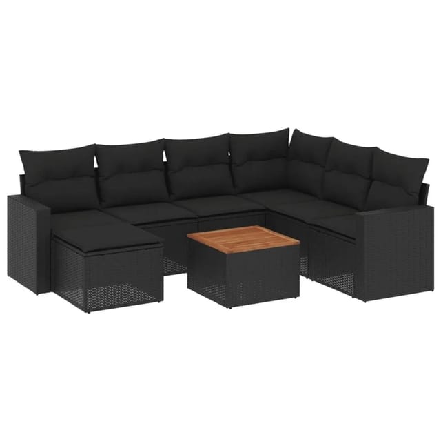 vidaXL 8-Tlg Garten-Sofagarnitur mit Kissen Schwarz Poly Rattan 3224235