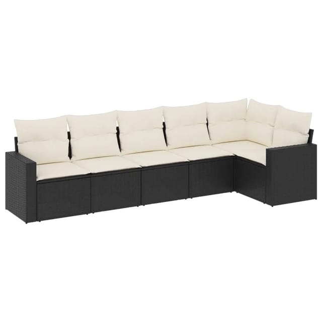 vidaXL 6-Tlg Garten-Sofagarnitur mit Kissen Schwarz Poly Rattan 3251323