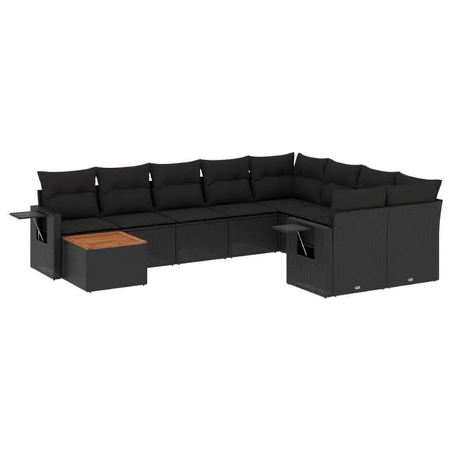 vidaXL 10-Tlg Garten-Sofagarnitur mit Kissen Schwarz Poly Rattan 3224725