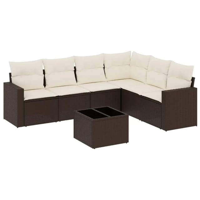 vidaXL 7-Tlg Garten-Sofagarnitur mit Kissen Braun Poly Rattan 3251360