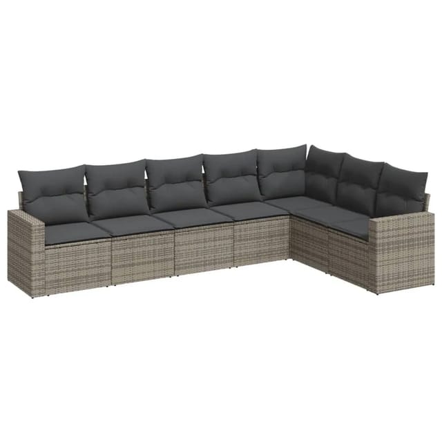 vidaXL 7-Tlg Garten-Sofagarnitur mit Kissen Grau Poly Rattan 3251387