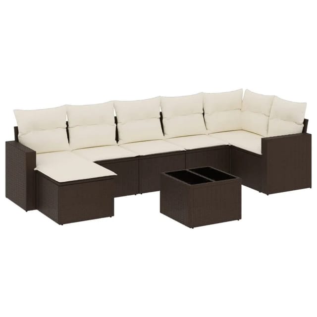 vidaXL 8-Tlg Garten-Sofagarnitur mit Kissen Braun Poly Rattan 3251630