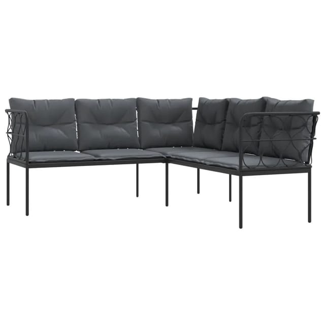 vidaXL Gartensofa in L-Form mit Kissen Schwarz Stahl und Textilene 4008110