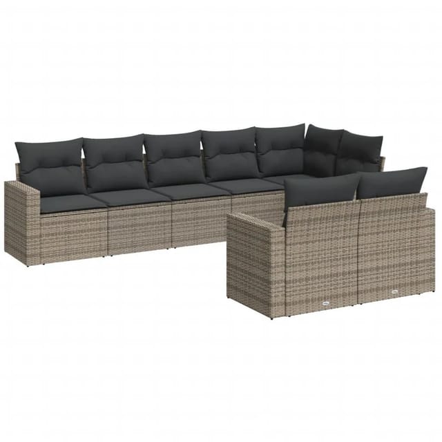 vidaXL 8-Tlg Garten-Sofagarnitur mit Kissen Grau Poly Rattan 3251557