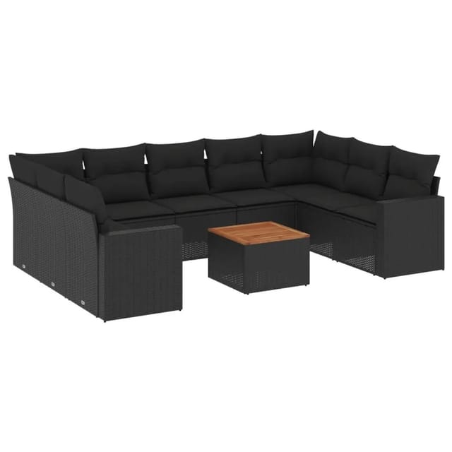vidaXL 10-Tlg Garten-Sofagarnitur mit Kissen Schwarz Poly Rattan 3224263