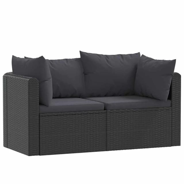 vidaXL 2-Tlg Garten-Sofagarnitur mit Auflagen Poly Rattan Schwarz 46556