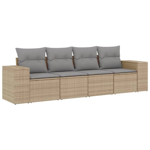 vidaXL 4-Tlg Garten-Sofagarnitur mit Kissen Beige Poly Rattan 3222278