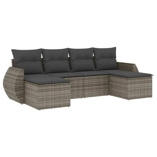 vidaXL 6-Tlg Garten-Sofagarnitur mit Kissen Grau Poly Rattan 3221719
