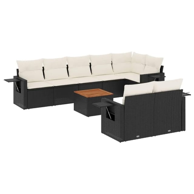 vidaXL 9-Tlg Garten-Sofagarnitur mit Kissen Schwarz Poly Rattan 3224649