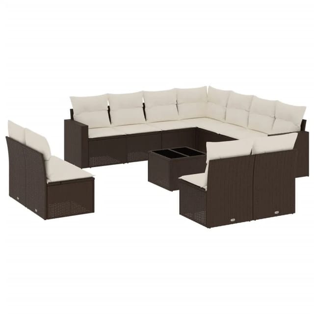 vidaXL 12-Tlg Garten-Sofagarnitur mit Kissen Braun Poly Rattan 3251480