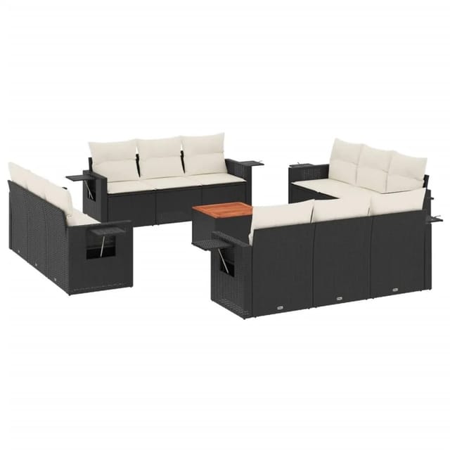 vidaXL 13-Tlg Garten-Sofagarnitur mit Kissen Schwarz Poly Rattan 3224495