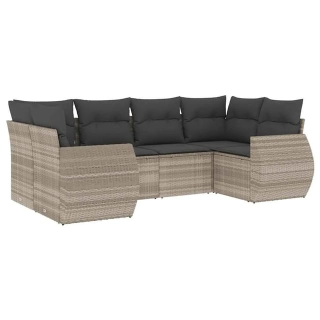 vidaXL 6-Tlg Garten-Sofagarnitur mit Kissen Hellgrau Poly Rattan 3221781