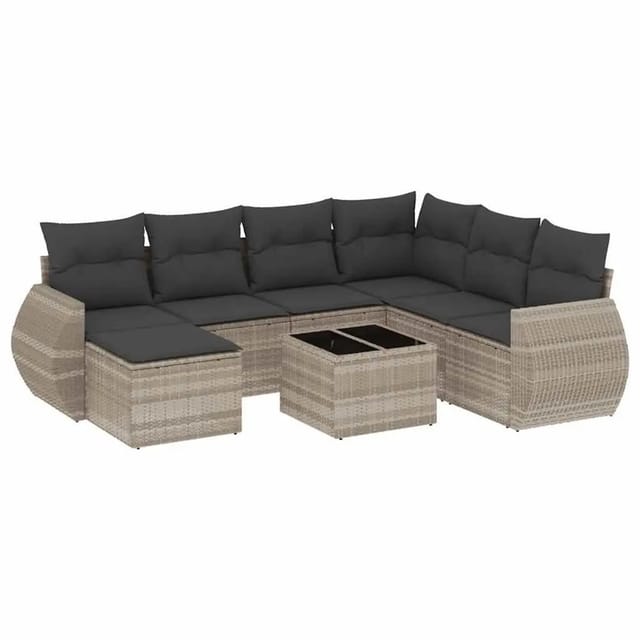 vidaXL 8-Tlg Garten-Sofagarnitur mit Kissen Hellgrau Poly Rattan 3221711