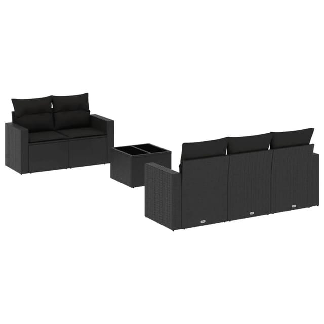 vidaXL 6-Tlg Garten-Sofagarnitur mit Kissen Schwarz Poly Rattan 3251032