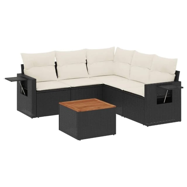 vidaXL 6-Tlg Garten-Sofagarnitur mit Kissen Schwarz Poly Rattan 3224558
