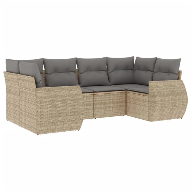 vidaXL 6-Tlg Garten-Sofagarnitur mit Kissen Beige Poly Rattan 3221778