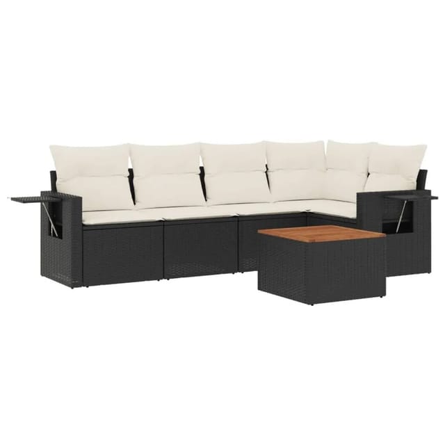 vidaXL 6-Tlg Garten-Sofagarnitur mit Kissen Schwarz Poly Rattan 3224551
