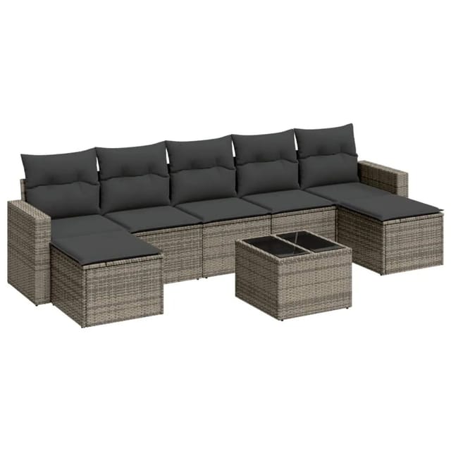 vidaXL 8-Tlg Garten-Sofagarnitur mit Kissen Grau Poly Rattan 3251687