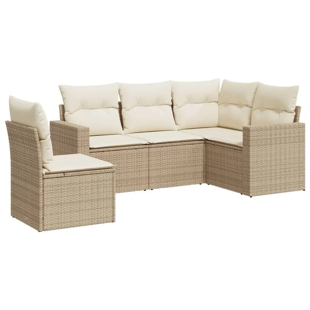 vidaXL 5-Tlg Garten-Sofagarnitur mit Kissen Beige Poly Rattan 3251305