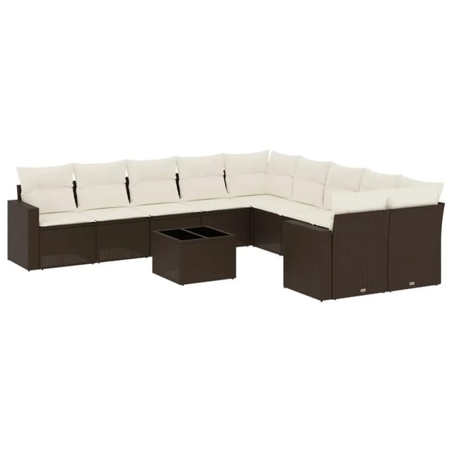 vidaXL 11-Tlg Garten-Sofagarnitur mit Kissen Braun Poly Rattan 3251860