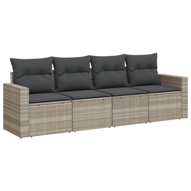 vidaXL 4-Tlg Garten-Sofagarnitur mit Kissen Hellgrau Poly Rattan 3251019