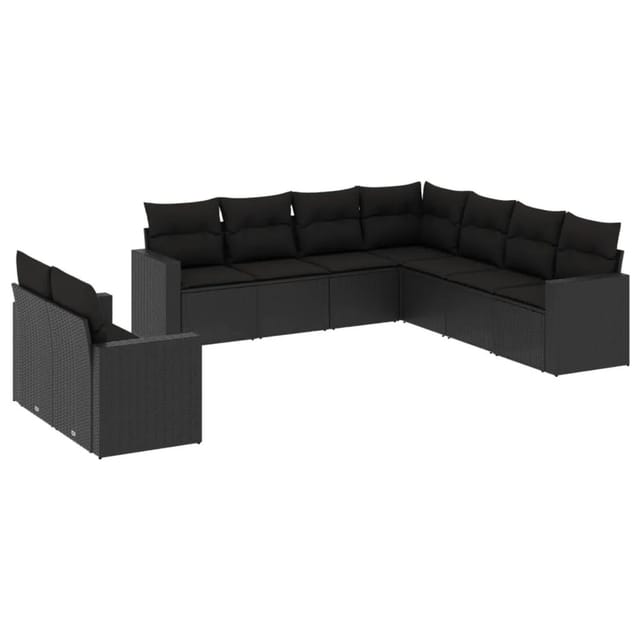 vidaXL 9-Tlg Garten-Sofagarnitur mit Kissen Schwarz Poly Rattan 3251482