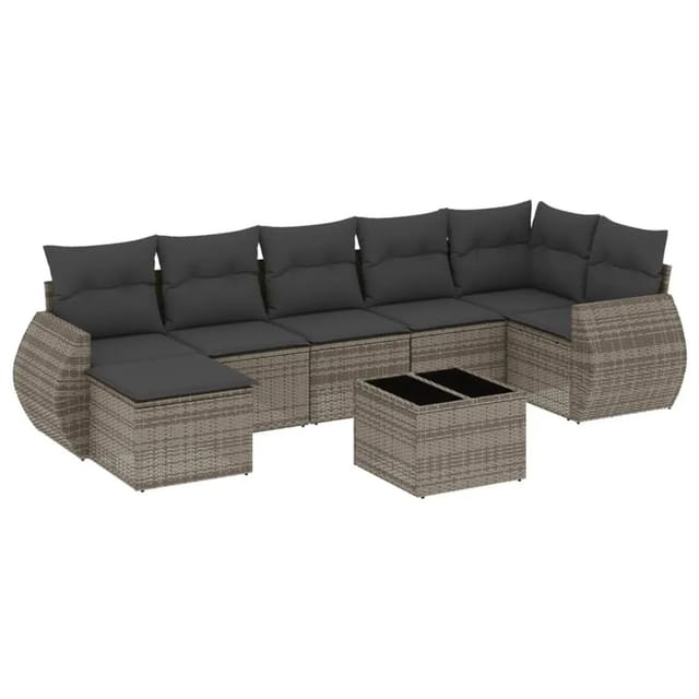 vidaXL 8-Tlg Garten-Sofagarnitur mit Kissen Grau Poly Rattan 3221689