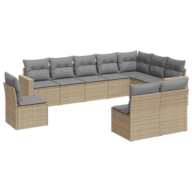 vidaXL 10-Tlg Garten-Sofagarnitur mit Kissen Beige Poly Rattan 3251446