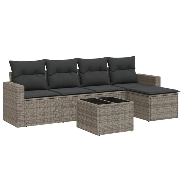 vidaXL 6-Tlg Garten-Sofagarnitur mit Kissen Grau Poly Rattan 3251237