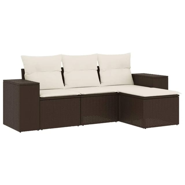 vidaXL 4-Tlg Garten-Sofagarnitur mit Kissen Braun Poly Rattan 3222472