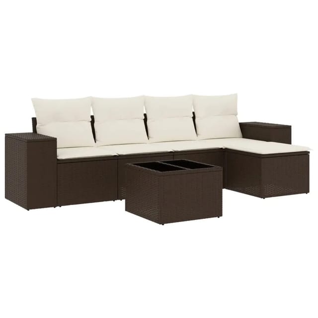vidaXL 6-Tlg Garten-Sofagarnitur mit Kissen Braun Poly Rattan 3222502