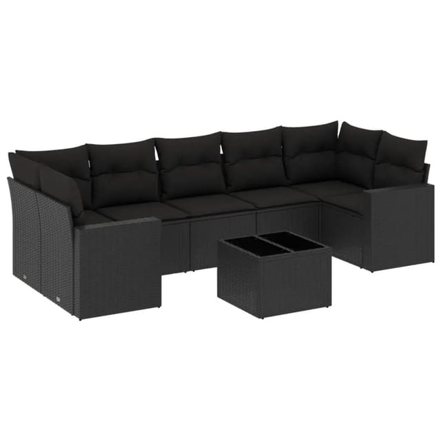 vidaXL 8-Tlg Garten-Sofagarnitur mit Kissen Schwarz Poly Rattan 3251072