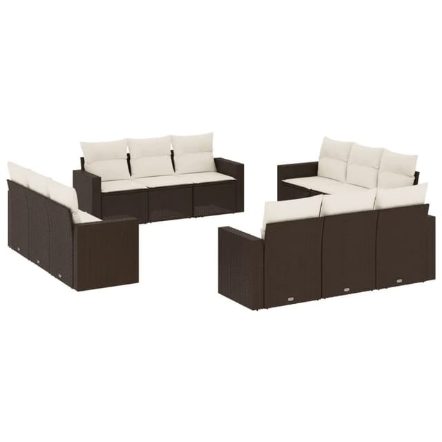 vidaXL 12-Tlg Garten-Sofagarnitur mit Kissen Braun Poly Rattan 3251110