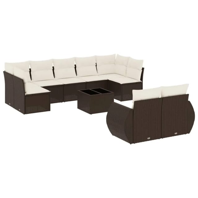 vidaXL 10-Tlg Garten-Sofagarnitur mit Kissen Braun Poly Rattan 3221832