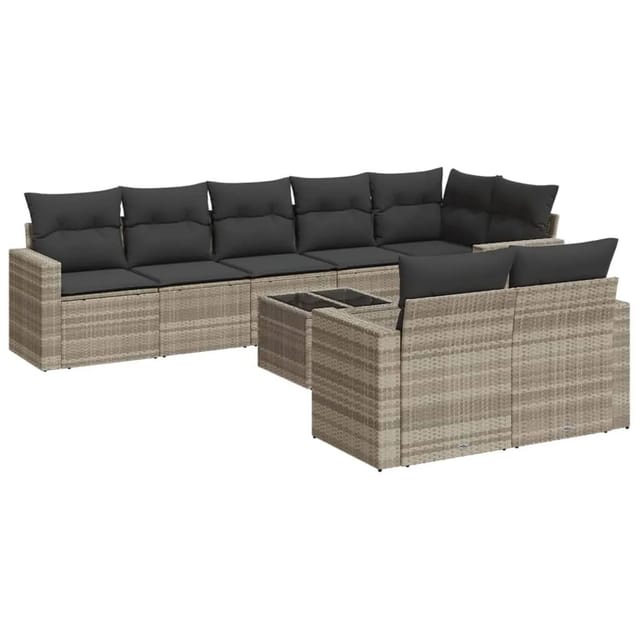 vidaXL 9-Tlg Garten-Sofagarnitur mit Kissen Hellgrau Poly Rattan 3251569