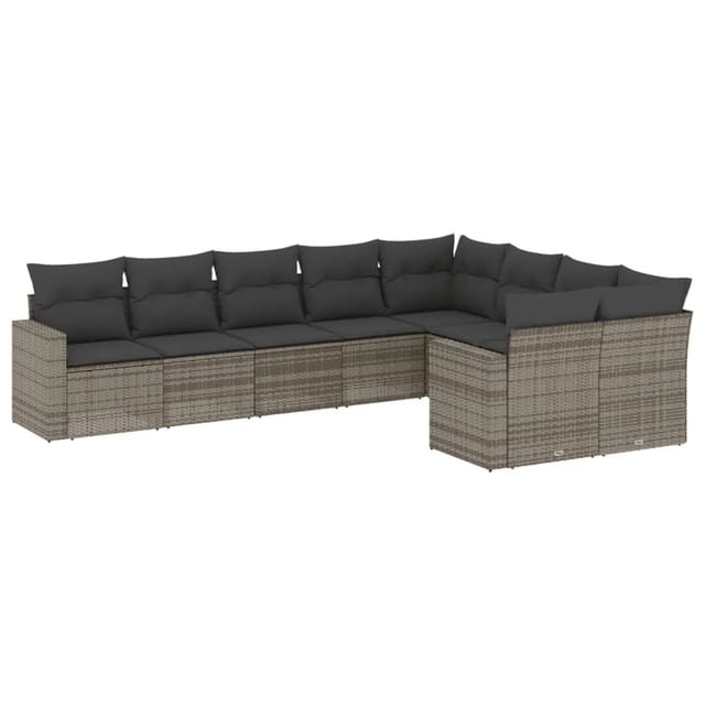 vidaXL 9-Tlg Garten-Sofagarnitur mit Kissen Grau Poly Rattan 3251777
