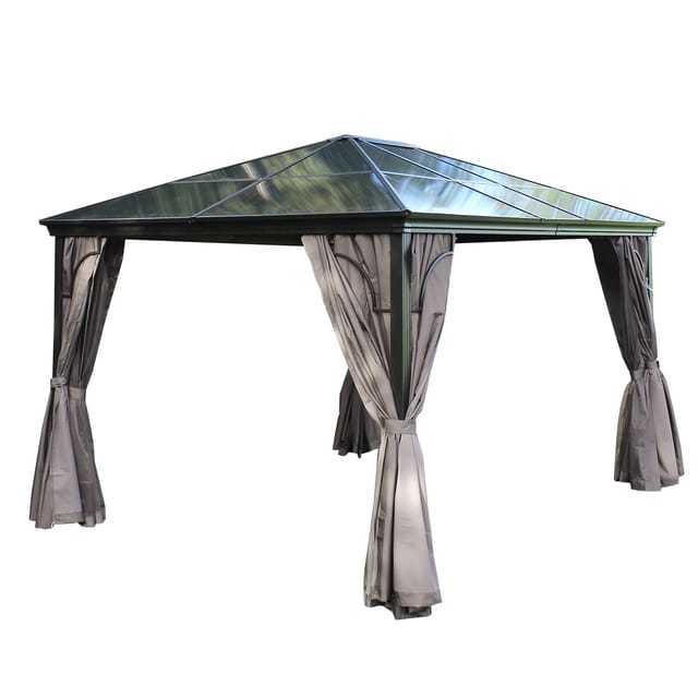 Jet-Line Gartenpavillon Sahor Anthrazit-Braun aus Alu mit Festem Dach 3 x 4,2 m