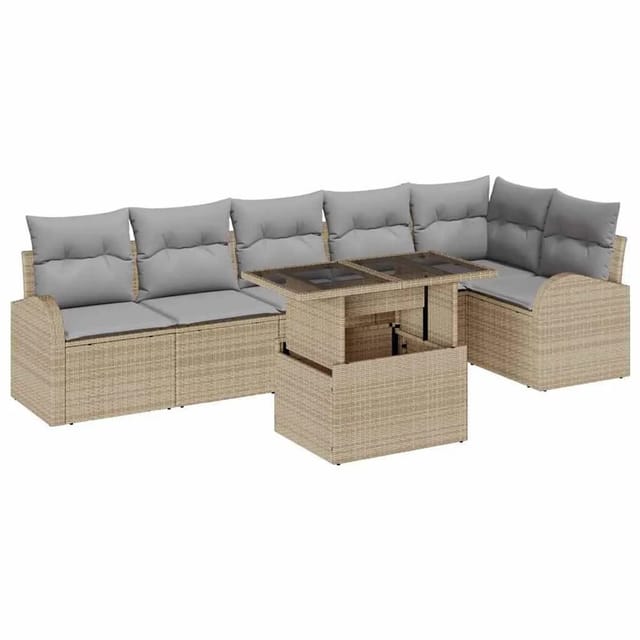 vidaXL Garten-Sofa-Set mit Kissen 7-Tlg Beige und Hellgrau Poly-Rattan 3348656