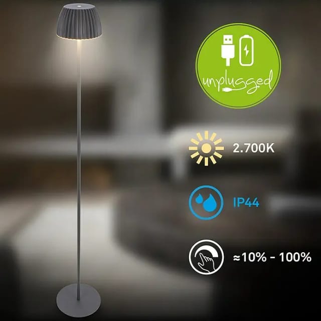 Brilo Akku-Stehleuchte Riffle Dimmbar Touch Lichtkante Anthrazit